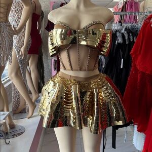 Gold Metallic Two-Piece Skirt Set